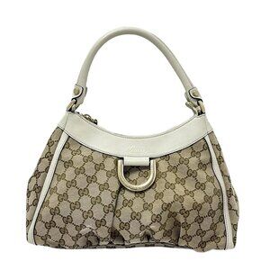 GUCCI GG/Abbey Beige Cream Dark Brown Jacquard Leather Handbag 611-071825